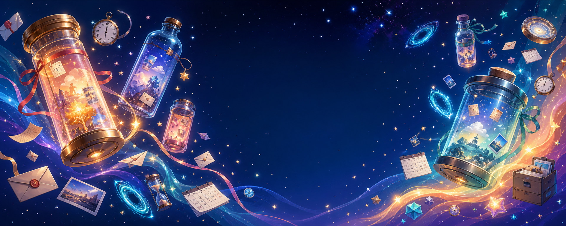 Glowing Time Capsule artwork showing capsules on a starlit timeline